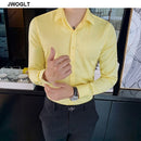 40kg-75kg Kleine asiatische Größe Fashion New Herrenhemd Korea Styles Langarm Slim Fit Gelb Grün Weiß Casual Social Shirts