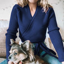 Herbst Winter Strickpullover Frauen V-Ausschnitt Schlank Pullover Pullover Damen Wrap Pullover Weibliche Casual Pullover Jumper