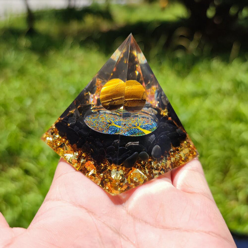 Handmade 60mm Orgone Pyramid Tiger Eye Crystal Sphere Obsidian Quartz Reiki Energy Healing Chakra Meditation Orgonite Ornaments