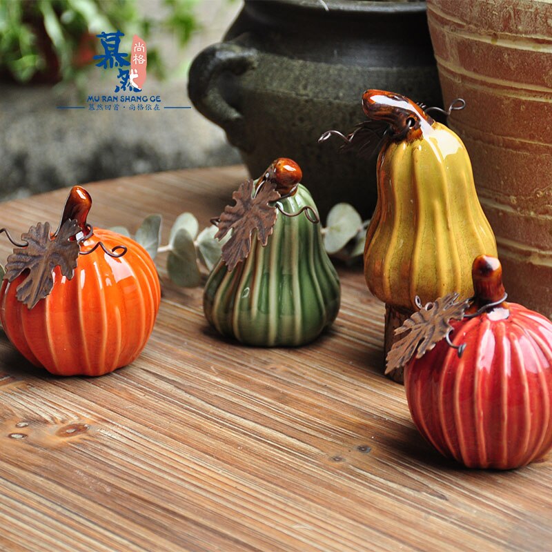 Creativo país pintado cerámica calabaza adornos jardín jardinería decoración de Halloween regalo lindo calabaza escritorio decoración CL101