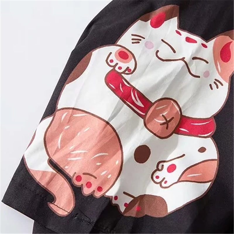 Bebovizi Japan Style Kleidung Herren Sommer Streetwear Cat Print Kimono Cardigan Mandarin Robe Herren Unisex Japanese Trend Kimonos