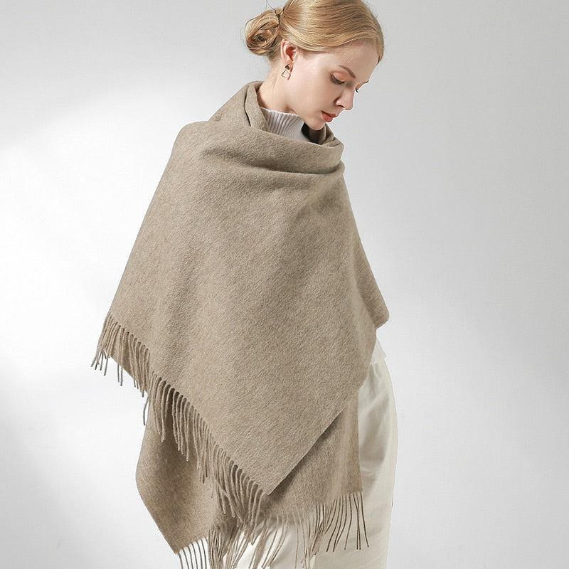 Bufanda de lana auténtica para 100%, chales y chales cálidos para mujer, urdimbre sólida para mujer, bufandas de lana de Cachemira para invierno, Pashmina de lujo