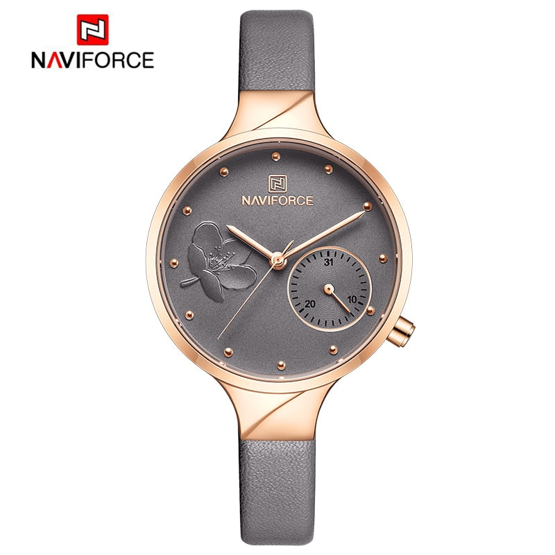 NAVIFORCE Damenuhren Top-Marke Luxus Mode Damen Quarz Armbanduhr Damen Leder Wasserdichte Uhr Mädchen Relogio Feminino