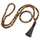 Natürlicher Grad A 8mm Tigerauge Stein und schwarze helle Onyxperlen Halskette108 Perle Mala Schmuck Buddha Gebetsarmband Damen Herren