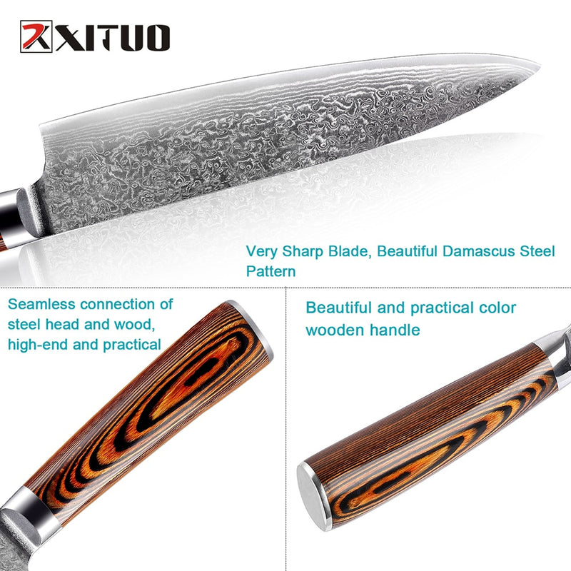 XITUO 1-4pcs kitchen knives set Japanese Damascus steel kitchen knife VG10 chef boning Paring Santoku utility knives wood handle