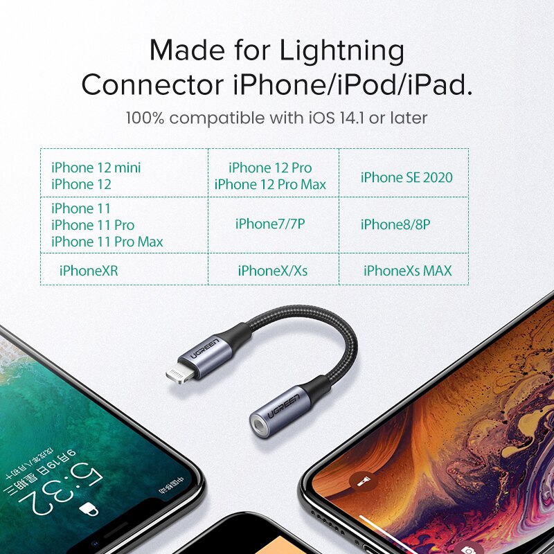 UGREEN Adapter für iPhones MFi DAC Lightning auf 3,5 mm Kopfhöreradapter für iPhone 12 11 Pro max xr AUX-Kabel Telefonzubehör