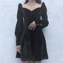 Fitshinling Vintage Gothic Samtkleid Damen Dunkel A Line Knöpfe Winter Grunge Schlank Vestidos Langarm Schwarz Punk Kleider Neu