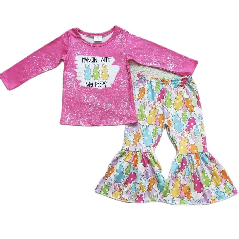 Cute Girl Long Sleeve Clothing Set Kids Autumn Bell Pants Outfit Children Fashion Rabbits Clothes For Easter Day