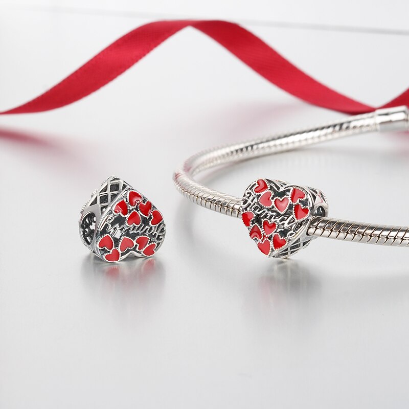 New 2022 Trend Silver Color Charms For Women Original Enamel Bead Fashion Circular Heart-Shaped Charm Fine Beads Jewelry Making