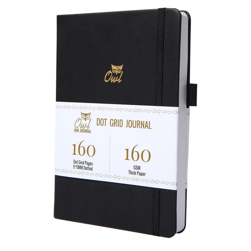 BUKE Dotted Journal Dot Grid Notebook Sketcbook - PU Leather, 160gsm Thick Paper, Inner Pocket, Elastic Closure, Pen Holder