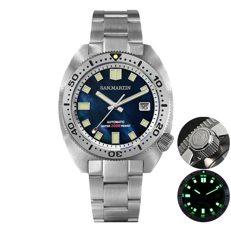 San Martin Diver 6105 Wave 3D Impresión Completa Luminoso Kanagawa Surfing Dial NH35 Mecánico Automático Hombres Reloj Zafiro Fecha