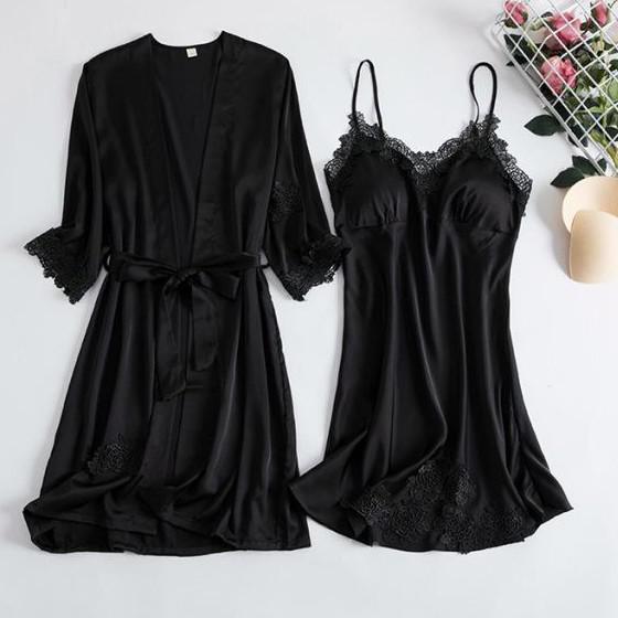 Sexy Print Bride Wedding Robe Set Soft Sleepwear Women Summer Satin Nightwear Bathrobe Homewear Sleep Set Short Nightdress