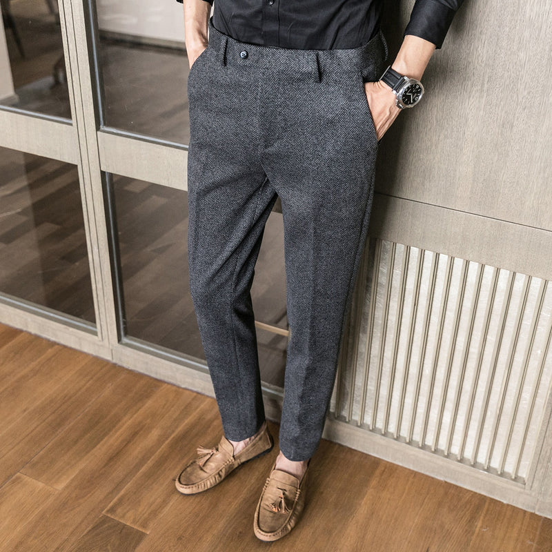 ICPANS Woolen Office Suit Pants Men Slim British Style Wool Business Formal Dress Trousers 2020