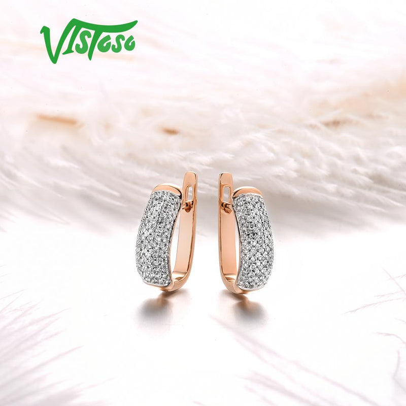 VISTOSO 14K 585 Rose Gold Earrings For Lady Glamorous Elegant Sparkling Diamond Earrings Luxury Wedding Engagement Fine Jewelry