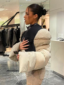 Sisterlinda Spring Patchwork Down Puffer Coat Women Jacket Extra Long Sleves Warm Bubble Christmas Cropped Outerwear Lady Outfit