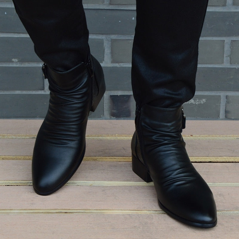 Fashion Ankle Boots Men High Top Zip Suit Shoes Black Dress Boots Autumn Shoes Men Leather Boots Zapatos man hombre