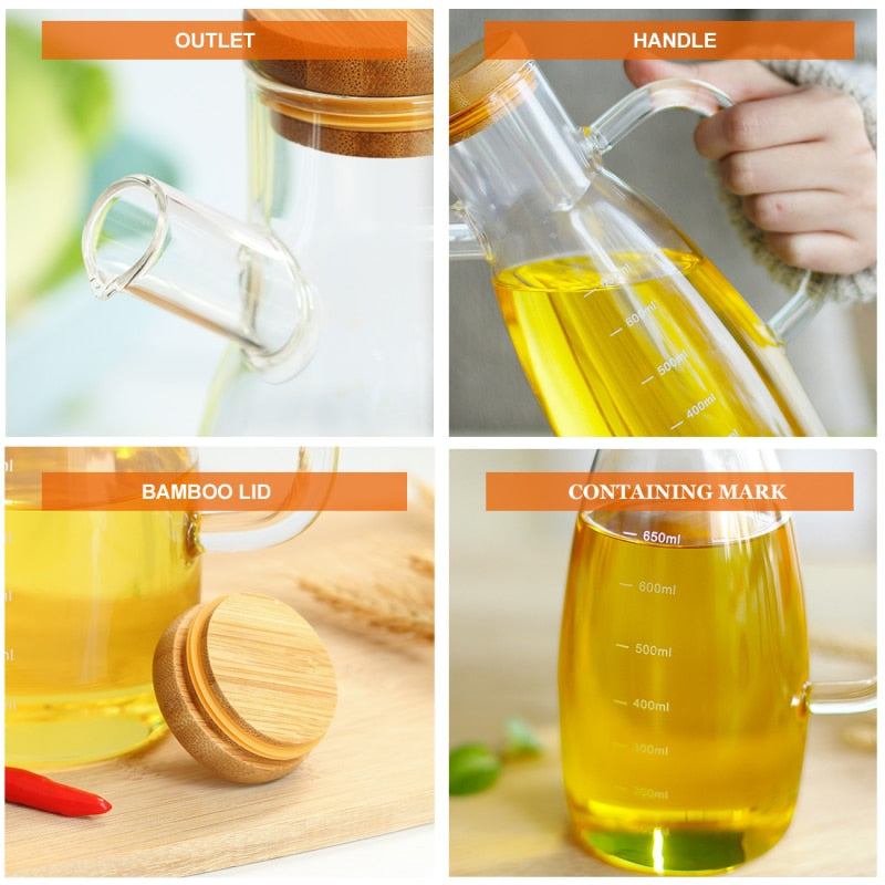 Transparent Glass Oil Bottle with Handle Scale Heat-resistant High Borosilicate Kitchen Supplies Soy Sauce Vinegar Container