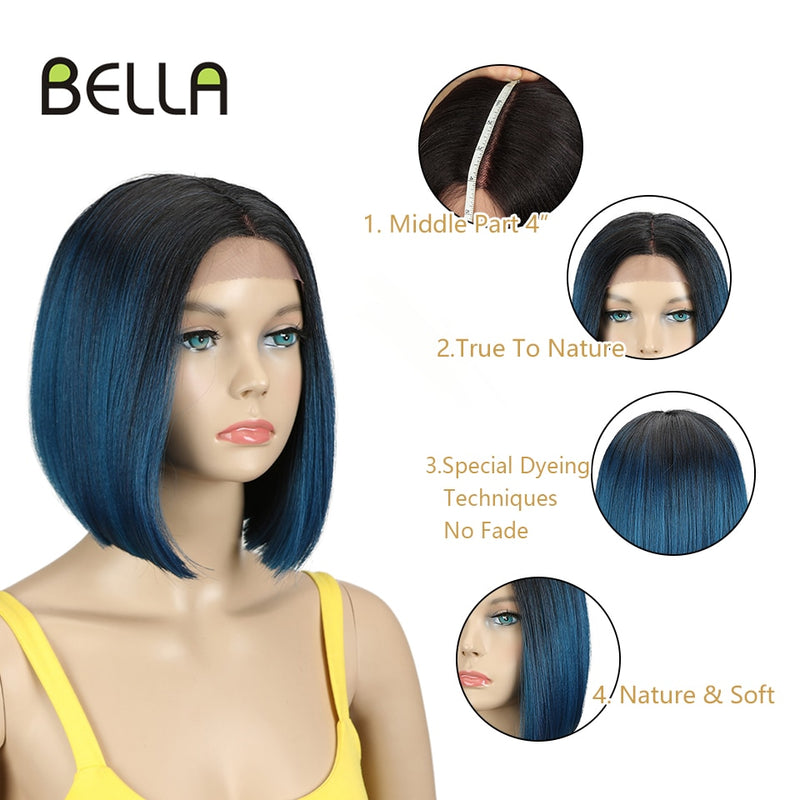 Bella Bob Wig Synthetic Lace Wig Short Blonde Bob Pink 613 Red Lemon Lace Short Hair 10-13 Inch Wigs For Women Lolita Cosplay