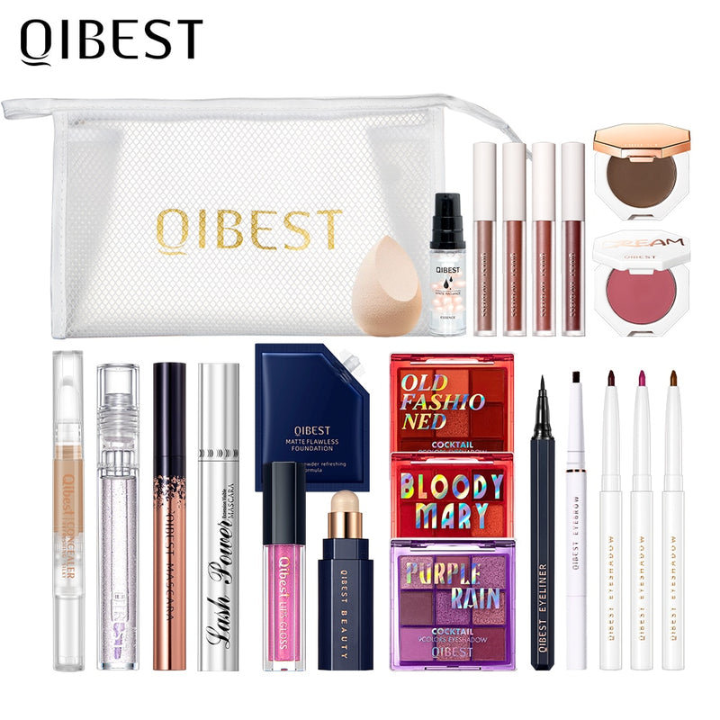 Kit de maquillaje profesional QIBEST, conjunto de cosméticos todo en uno, lápiz labial, sombra de ojos, máscara, corrector, ceja, conjunto de maquillaje para mujer, regalo