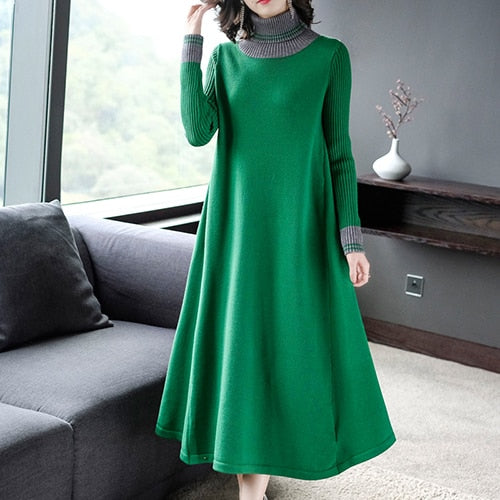 Winter Vintage Women's Turtleneck Black Sweater Dress 2023 Autumn Long Casual Knitting Maxi Dress Elegant Bodycon Party Vestidos