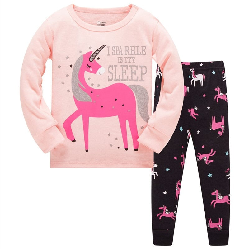 Einhorn Mädchen Pyjama Set Kinder Baby Frühling Herbst Süß Anzug Cartoon Infantil Kinder Nachtwäsche Kleidung