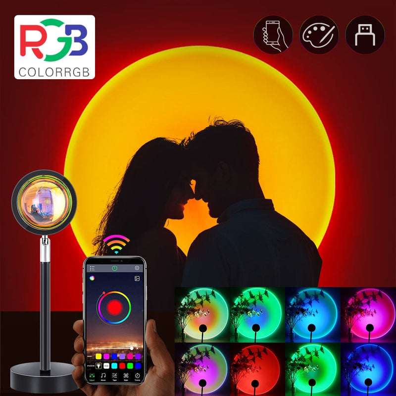 colorRGB, phone app control Changing , Sunset lamp Projection，180 Degree Rotation, Romantic Sunset Rainbow light