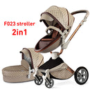Hot Mom Kinderwagen 3 in 1 Reisesystem mit Stubenwagen und Autositz, Kinderwagen mit 360° Rotationsfunktion, Luxuriöser Kinderwagen F023