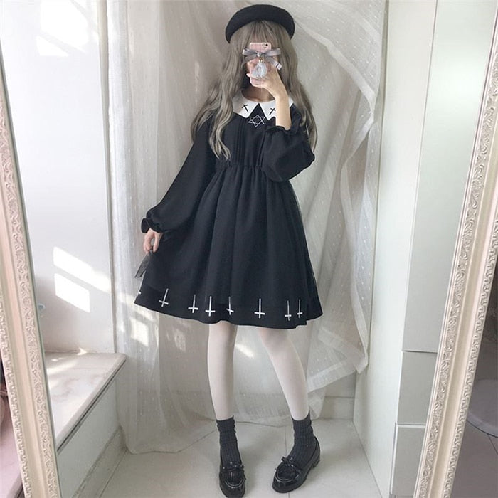 Gothic Lolita Kleid Harajuku Mode Kreuz Cosplay Weibliches Kleid Japanische Weiche Schwester Stil Stern Tüll Kleid Nettes Mädchen Streetwear