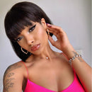 Glueless Short Human Hair Perücken mit Pony BEAUDIVA doheroine Blond Gelb Lila Brasilianisches glattes Haar Blonde kurze Bob-Perücken