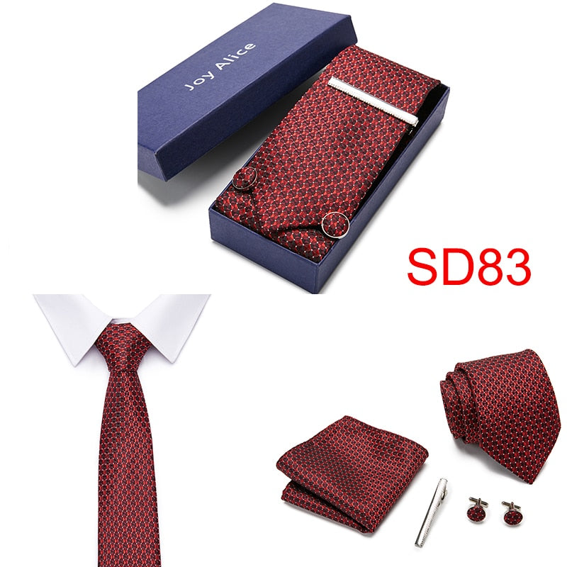 Geschenkbox 38 Stile Krawatten-Set Taschenmanschettenknöpfe mit Geschenkbox Jacquard gewebte Krawatten-Set für Männer Hochzeitsfeier Viele Accessoires