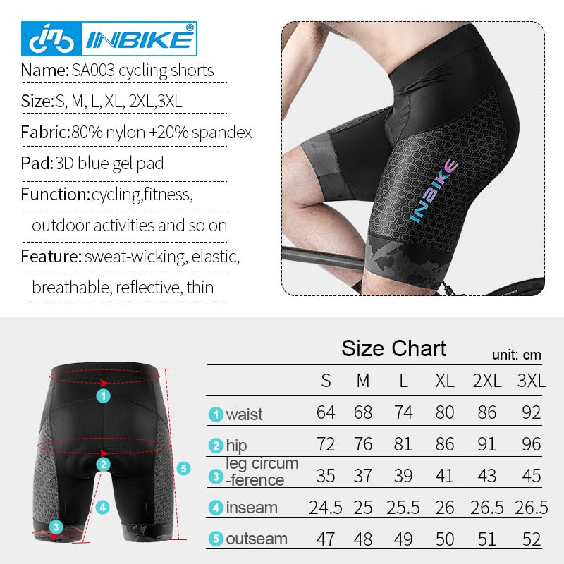 INBIKE 3D verdickte Pad Radhose stoßfest MTB Fahrradhose Sommer Herren Rennrad Shorts reflektierende Strumpfhose SA003