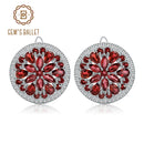 GEM'S BALLET 11.65Ct Natural Red Garnet Gemstone Earrings Ring Set 925 Sterling Silver Round Jewelry Set For Women Wedding