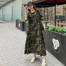 Lose Casual T-Shirt Maxikleid Frauen Sommer 2022 Vestido Mujer Camouflage Kleider mit Seitentaschen für Zuhause Lange Baumwoll-T-Shirts