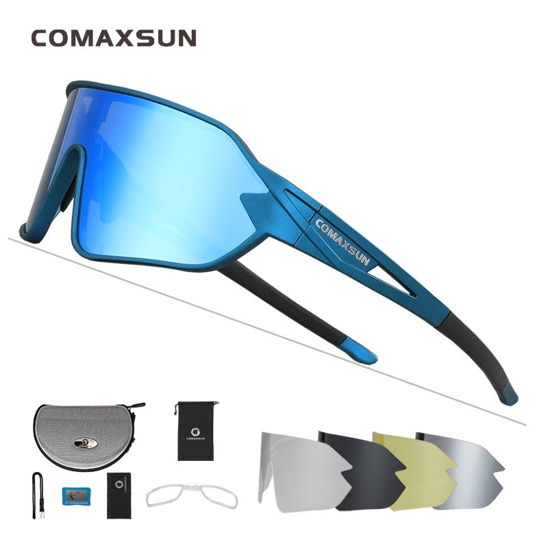 COMAXSUN Polarisierte Fahrradbrille 5 Linsen MTB Rennrad Sport Spiegel Sonnenbrille Reitbrille Anti-UV400 Fahrradbrille