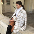 New Autumn Winter Women Jacket Checked Coat Long Sleeves Oversized Thicken Casual Fashion Women Coats Tops