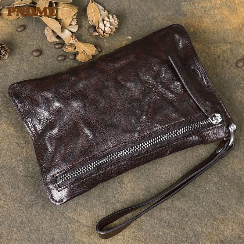 Original retro genuine leather men's long zipper clutch bag fashion natural high quality first layer cowhide teens phone wallet