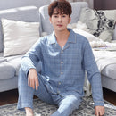 Winter Cotton Men Pajamas Lounge Sleepwear Black Plaid Pijama Man&