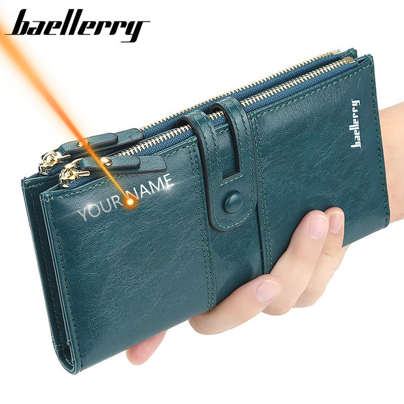 2022 Name Engrave Women Wallets Fashion Long Leather Top Quality Card Holder Classic Female Purse  Zipper Brand Wallet For Women