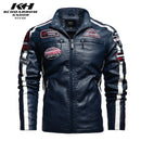 Neue Motorradjacke für Männer im Herbst / Winter Mode lässig Leder bestickte Fliegerjacke im Winter Samt-Pu-Jacke