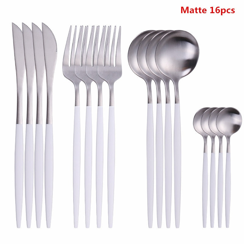 Black Tableware Forks Knives Spoons Cutlery Dinner Set Stainless Steel Cutlery Set Kitchen Flatware Set 16Pcs Luxury Dinnerware