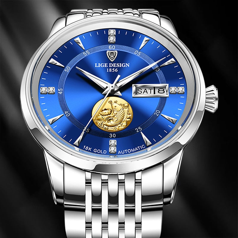LIGE Men Automatic Mechanical Watches Luxury Brand Business Wrist Watch Tungsten Steel Waterproof Men Fashion Clock Reloj Hombre