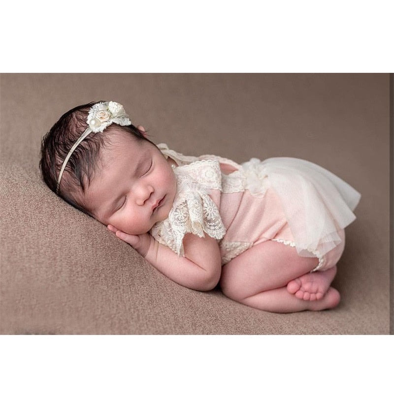 Newborn Photography Props Hat Baby Lace Romper Bodysuits Outfit Photography Girl Dress Photo Shoot Costume