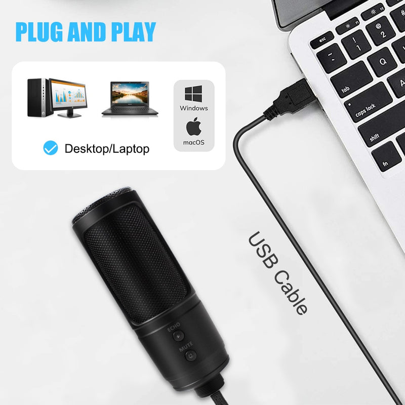 Professional PC Microphone with Noise Cancelling Mute Button USB Desktop Studio Condenser Mic for PS4 Gaming Recording YouTube