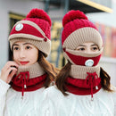 3 Pcs/set Winter Hats For Women With Breathing Mask 2in1 Knitted Hat Girl Pompoms Hat Warm Add Fur Lined Protective Winter Hat