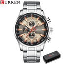 CURREN Herrenuhren Sportliche Luxus-Chronographen-Armbanduhren für Herren Quarz-Edelstahlband-Uhr mit Leuchtzeigern