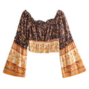 New Bohemian Geraffte Elastische Slash Neck Blumendruck Pullover Shirt Braun 2019 Frauen Tide Bow Elastische Taille Hosen 2 Stück Set