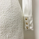 HIGH STREET 2022 Neues stilvolles Designer-Kleid Damen Langarm-Satin-Tweed-Patchwork-Löwe-Knopf-Kleid