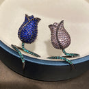 Bilincolor Fashion Trendy Cubic Zircon Royal Blue Flower Rose Adjustable Open Ring for Women