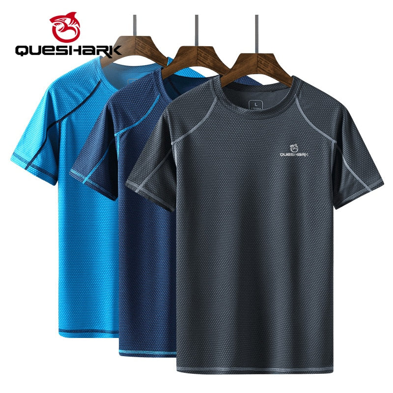 QUESHARK Schnelltrocknendes Kurzarm-Lauf-T-Shirt für Herren, atmungsaktive Oberteile, T-Shirts, Fitness, Fitnessstudio, Training, ultradünnes, ultraleichtes Sport-T-Shirt