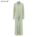 Mnealways18 Beige Plissee Hose mit weitem Bein Damenhose Mode 2022 Beiläufige Lose Hose Bürodame Elegante Lange Palazzohose